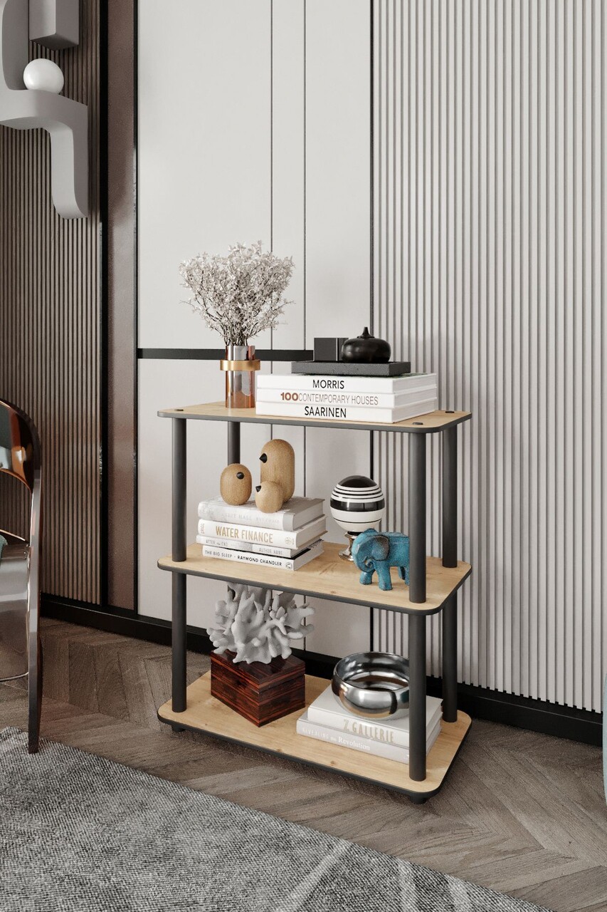 Corp biblioteca, Hanah Home, Bookcase 3-Tiers Rect, 30x72x60 cm, MDF , Stejar - imagine 4